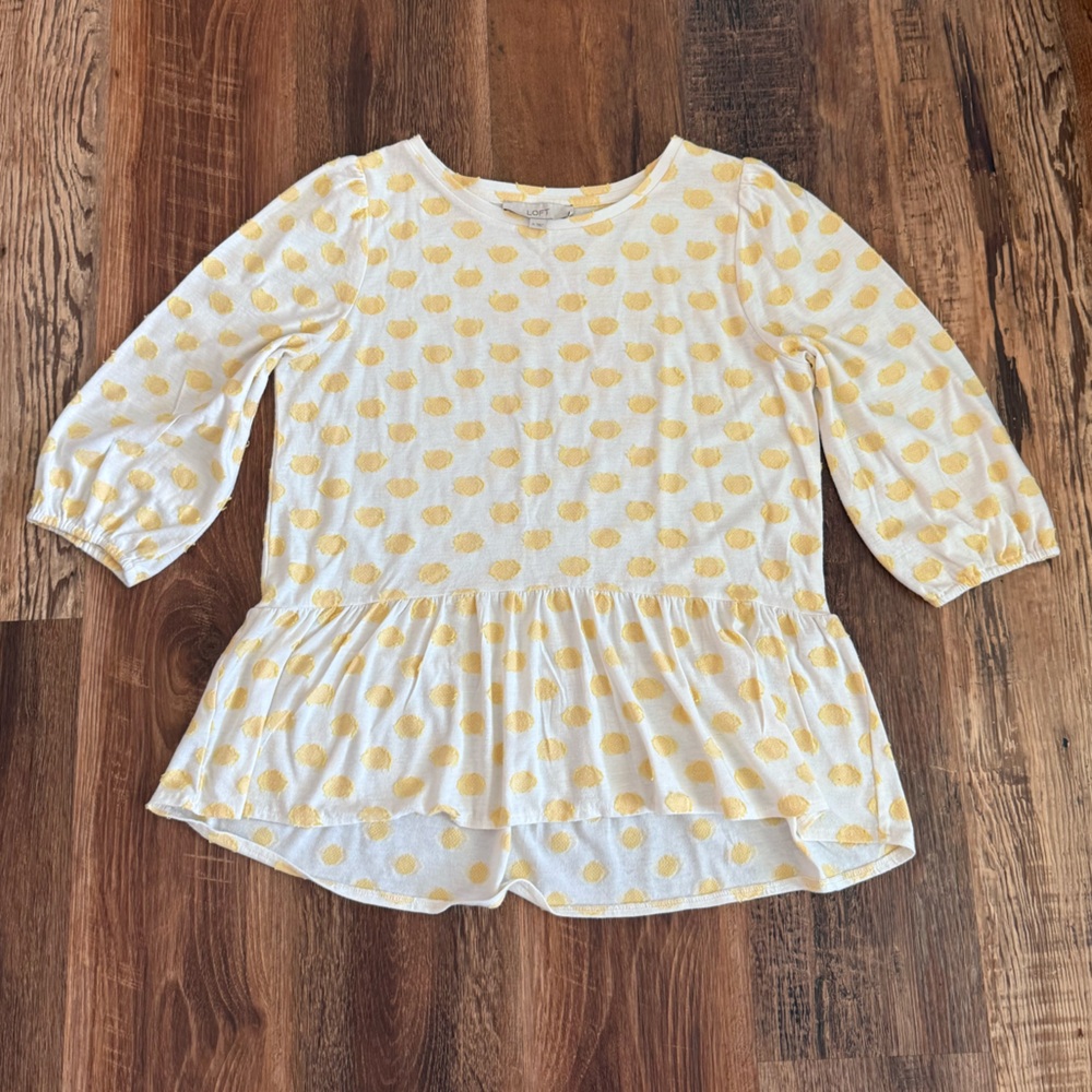 LOFT Peplum Top with Yellow Swiss Dots Medium